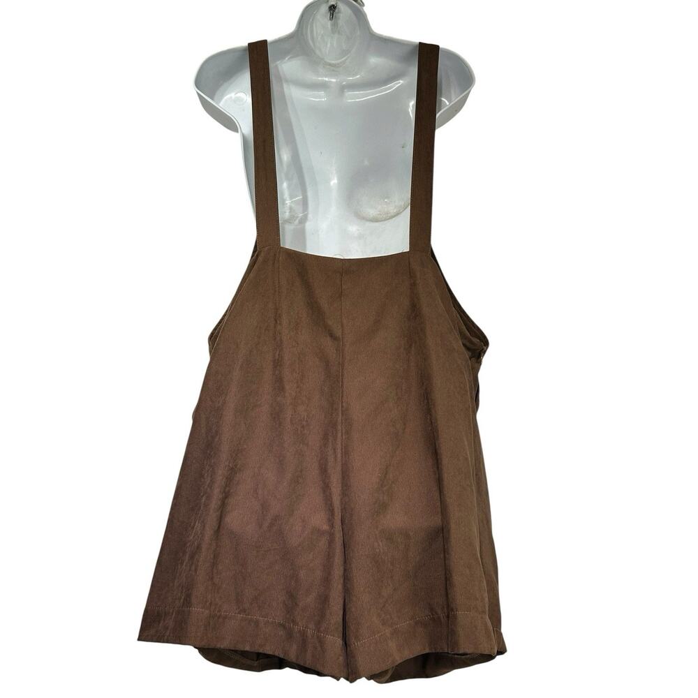 ROMWE Women’s 3XL Brown Mushroom Embroidered Corduroy Overall Shorts - Picture 2 of 5
